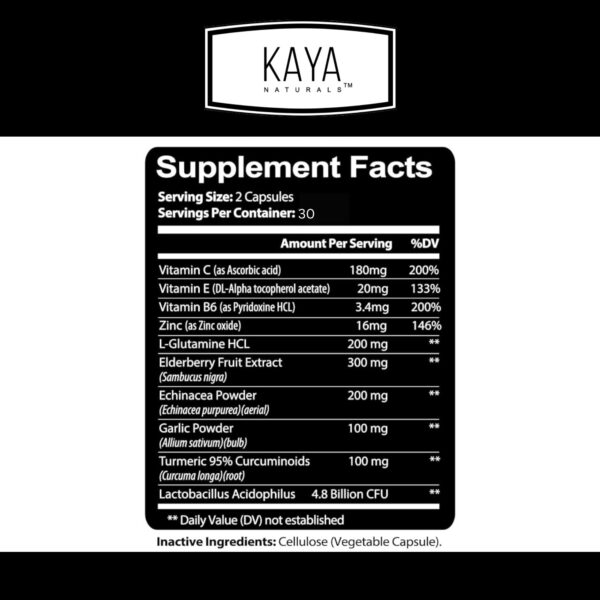 Botella de suplementos Kaya Naturals saúco con zinc y vitamina C