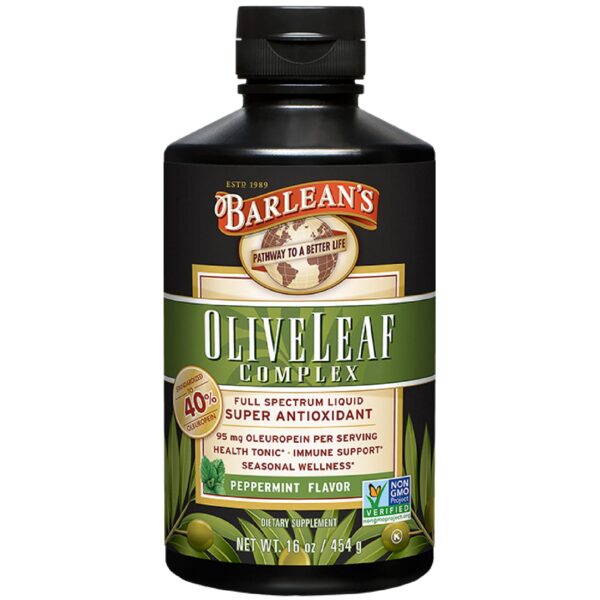 Botella líquida de suplemento Barlean's hoja de olivo