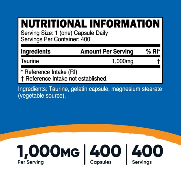 Botella de Taurina 1000mg Nutricost