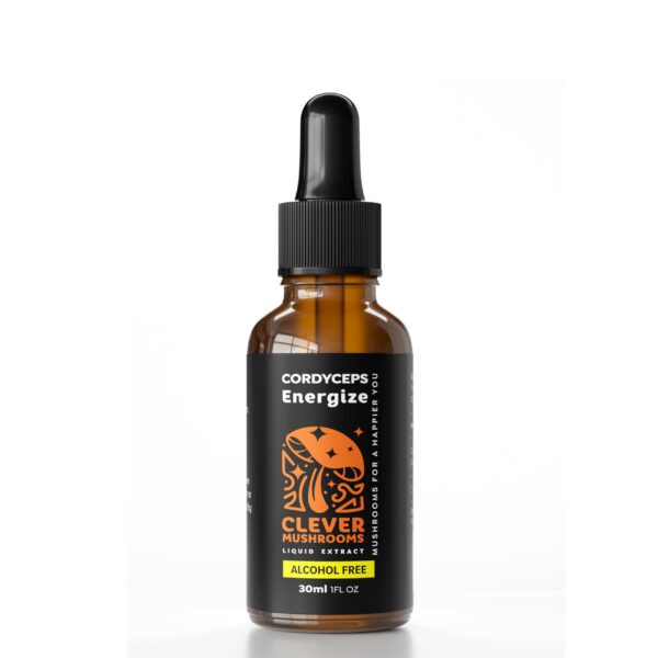 Version 1.0.0 Botella de tintura de Cordyceps Clever Mushrooms para energía