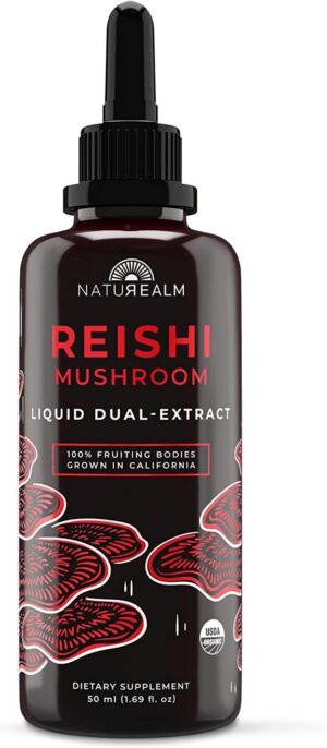 Botella de tintura líquida de reishi Naturealm orgánico 1.7 onzas