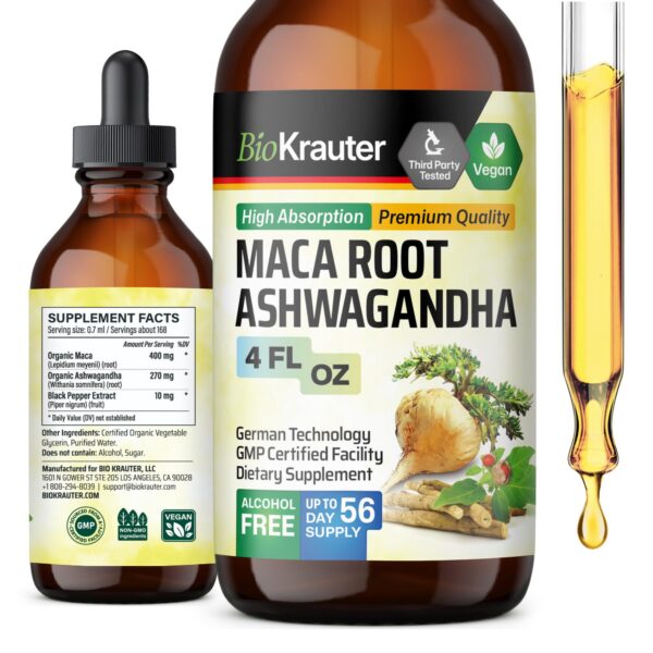 Botella tintura maca y ashwagandha BIO KRAUTER 4 oz