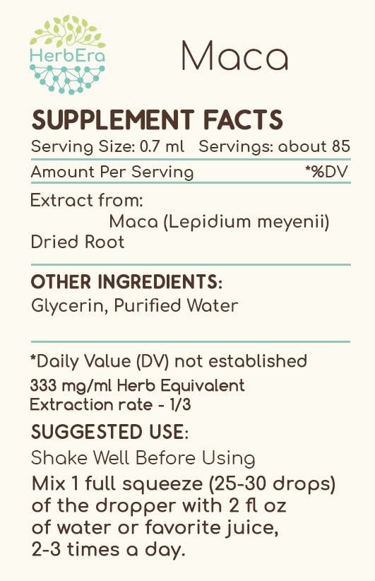 Version 1.0.0 Botella de tintura de maca natural Herbera 2 oz