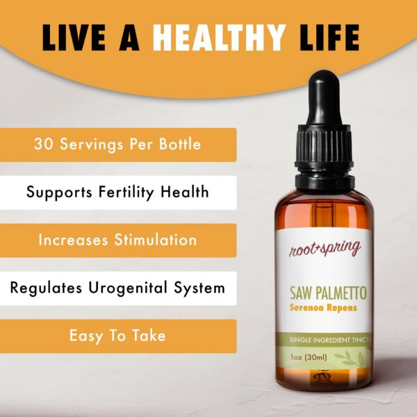 Botella de tintura de Saw Palmetto con etiqueta