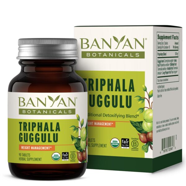Botella Triphala Guggulu orgánico Banyan Botanicals 90 tabletas