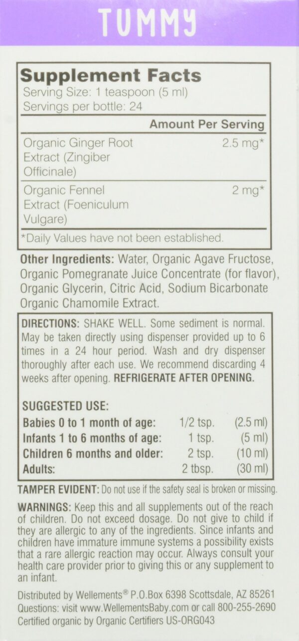 Botella de vidrio agua orgánica para cólicos Wellements