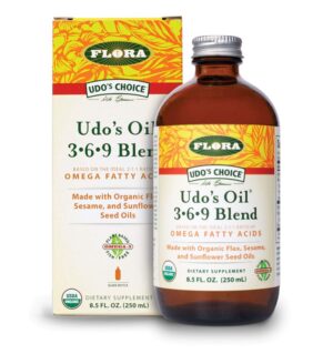 Botella de vidrio mezcla aceites Omega 369 Flora Udo's Choice