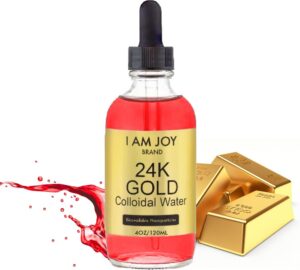 Botella de vidrio con oro coloidal líquido I Am Joy rojo ruby