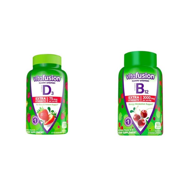 Botella Vitafusion gomitas vitamina D3 extra fuerte sabor fresa 120ct