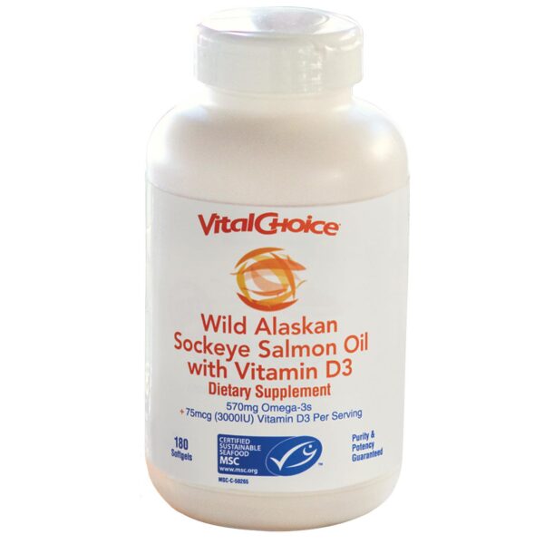Botella Vital Choice aceite de salmón y vitamina D3 180 cápsulas