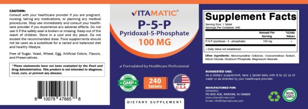 Botella de Vitamatic P5P 100mg con comprimidos