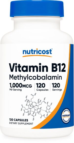 Botella vitamina B12 Nutricost 1000 mcg 120 cápsulas