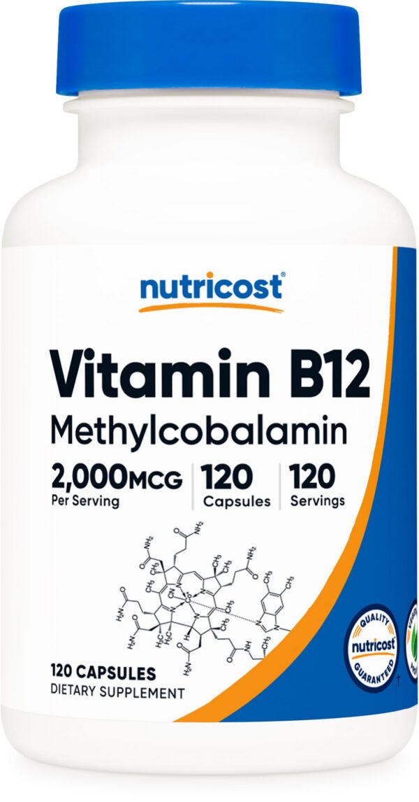 Botella vitamina B12 Nutricost metilcobalamina 2000mcg