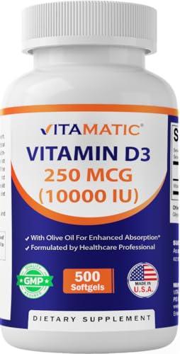 Botella Vitamatic vitamina d3 10000 ui 500 softgels aceite oliva