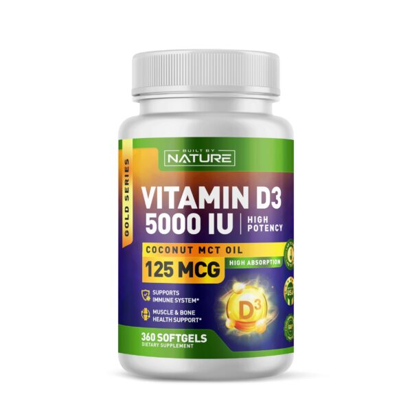 Version 1.0.0 Botella de vitamina D3 5000 IU Built by Nature con aceite MCT de coco