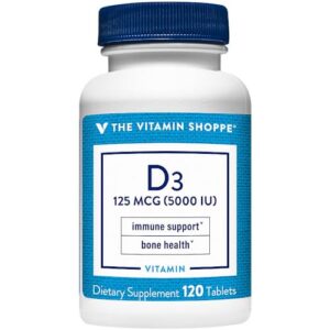Botella de vitamina d3 5000 iu the vitamin shoppe 120 cápsulas
