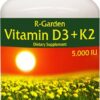 Botella de Vitamina D3 y K2 de R-Garden 60 cápsulas