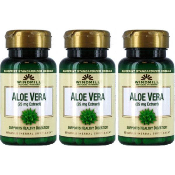 Botella de Vitaminas Windmill Aloe Vera 25mg 60 cápsulas