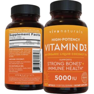 Botella Viva Naturals Vitamina D3 5000 UI 360 cápsulas blandas