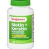 Botella de Walgreens biotina y queratina 150 tabletas