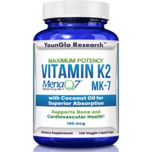 Botella YounGlo Research vitamina K2 MK7 cápsulas veganas