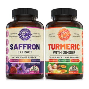 Botellas de extracto de azafrán y cúrcuma orgánica