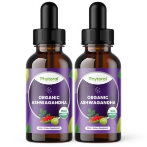 Botellas de gotas líquidas orgánicas de Ashwagandha Phytoral paquete de dos