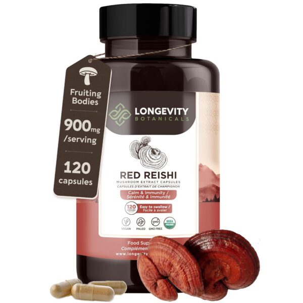 Botellas Longevity Botanicals extracto orgánico de hongo reishi