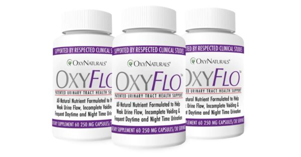 Botellas y pastillas OxyFlo para control de vejiga y pérdidas