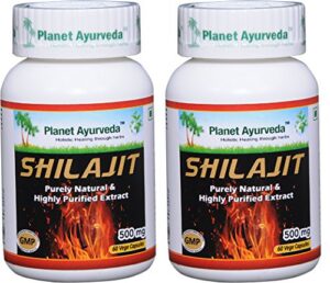 Botellas Planet Ayurveda cápsulas Shilajit 500mg paquete 2