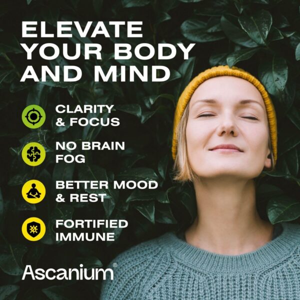 Botellas Suplemento Ascanium Hongos Melena de León vista lateral