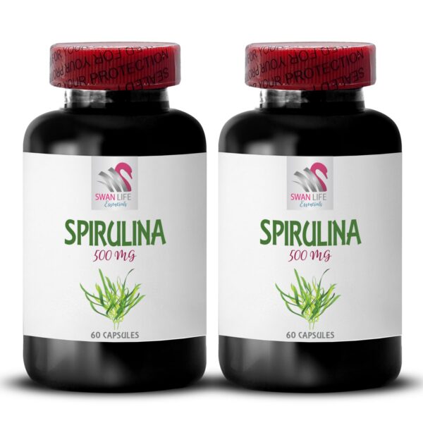 Frascos de cápsulas 500 mg espirulina y clorela