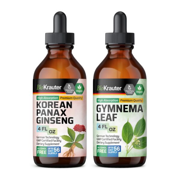 Botellas tintura BioKrauter gymnema y ginseng 4 onzas