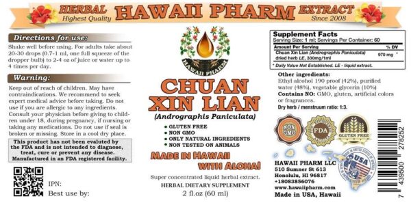 Botellas tintura Chuan Xin Lian Andrographis HawaiiPharm 2x2 oz