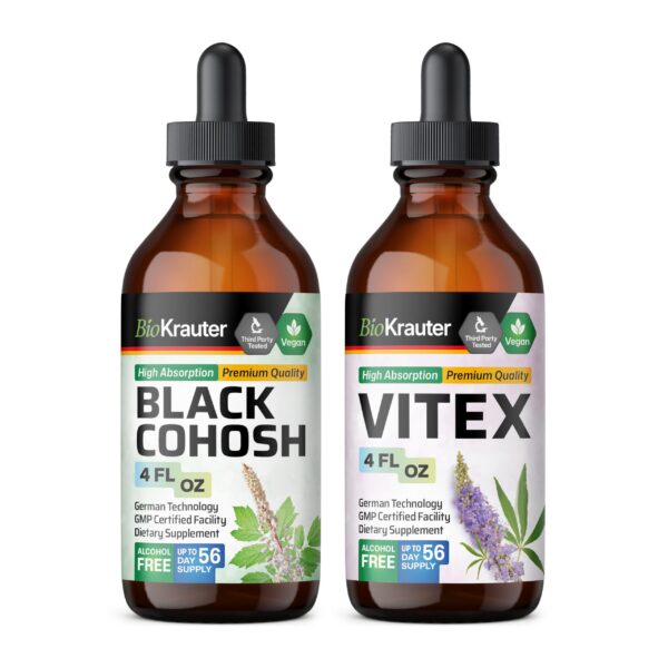 Botellas de tintura de Cohosh Negro y Vitex BIO KRAUTER