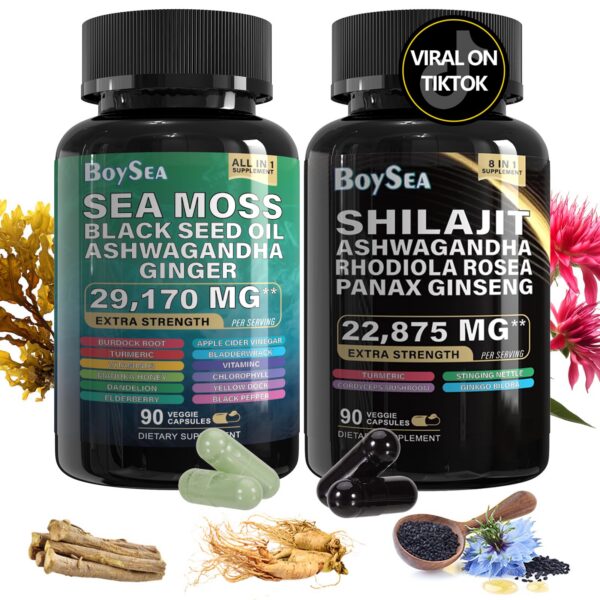 Boysea paquete de Shilajit y Sea Moss 90 cápsulas