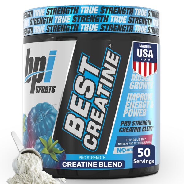 Envase frontal de BPI Best Creatine Icy Blue Raz