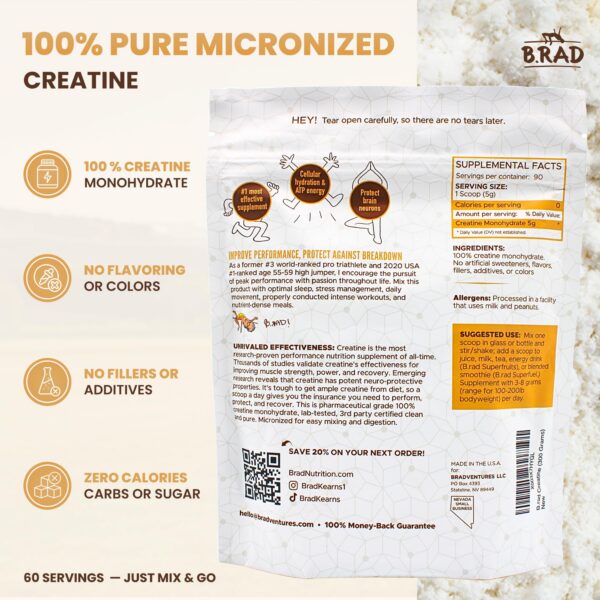 Etiqueta frontal de B.rad creatina micronizada 300 g