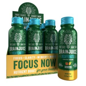 BrainJuice Decaf shot apoyo cerebral sin gluten naranja