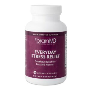 Frasco de BrainMD Dr Amen estrés relief frente