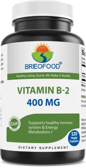 Brieofood vitamina B2 riboflavina 400 mg 120 cápsulas vegetarianas