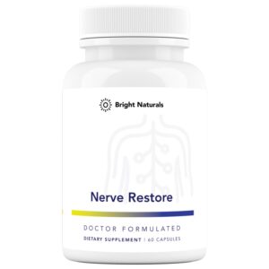 Version 1.0.0 Bright Naturals Nerve Restore botella y etiqueta