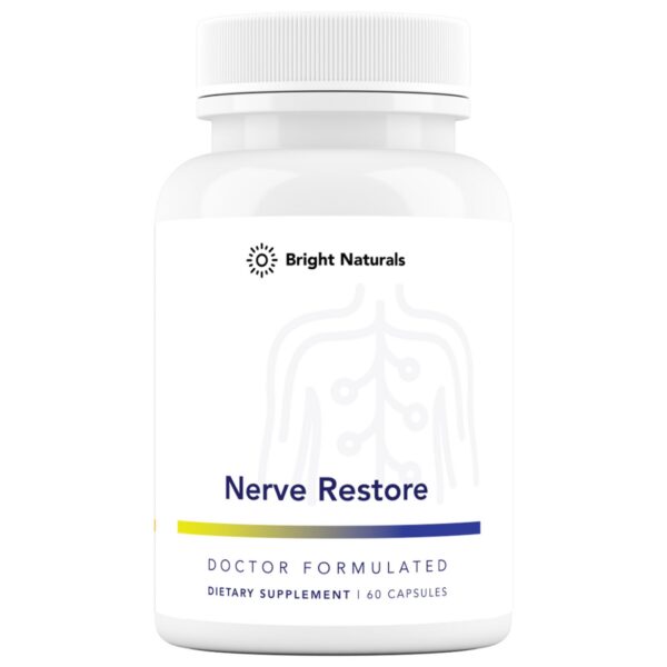 Bright Naturals Nerve Restore botella y etiqueta