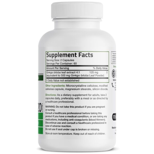 Lado del envase Bronson Ginkgo Biloba para memoria y cerebro