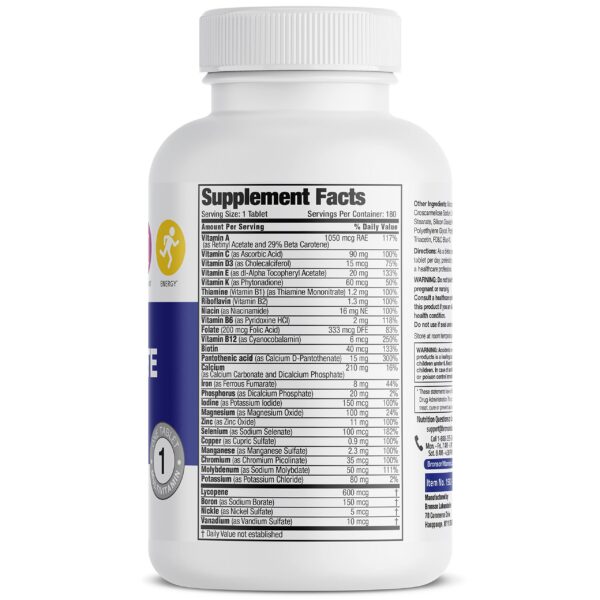 Bronson ONE Daily multivitamin back label