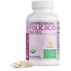 Frasco frontal de Bronson ácido fólico orgánico 800 mcg