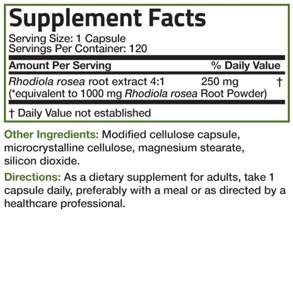 Caja y frasco de Bronson Rhodiola Rosea