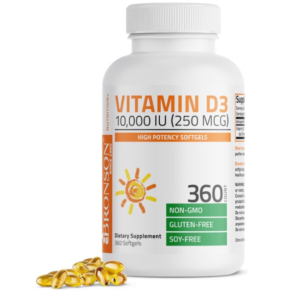 Bronson Vitamina D3 10,000 UI cápsulas blandas envase frontal