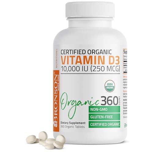Bronson vitamina D3 orgánica 10,000 UI 360 tabletas frasco