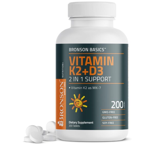 Bronson vitamina K2 D3 5000 UI 200 tabletas sin gluten